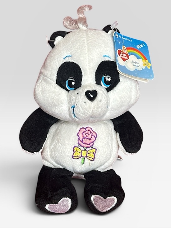 Care Bears Other - RARE Care Bears Cousin Polite Panda beanie White Black with Pink Rose Accent 8”
